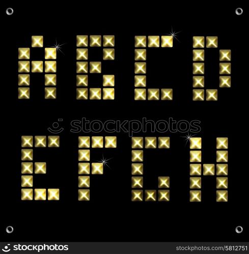 Vector gold font with stud can be used banners, invitation, congratulation or website layout vector gold metal stud