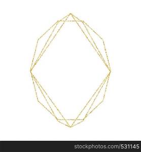 Vector gold geometric glitter polygon frame. Golden confetti dot lines isolated background. Art Deco design illustration for wedding greeting card border