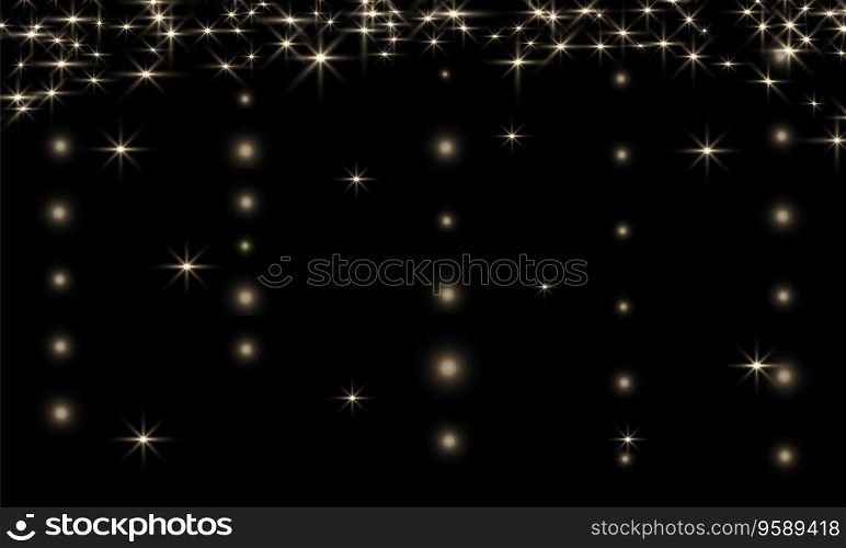 Vector Gold glitter border with sparkles. Background with magic dust glows on dark. Light effect. Border for stories, cover. Background, wallpaper, web design. Story banner template, poster.. Vector Gold glitter border with sparkles. Background with magic dust glows on dark. Light effect.