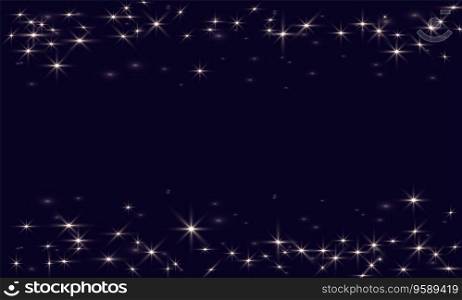Vector Gold glitter border with sparkles. Deep Blue Background with magic dust glows. Light effect. Border for stories, cover. Background, wallpaper, web design. Story banner template, poster.. Vector Gold glitter border with sparkles. Deep Blue Background with magic dust glows. Light effect.