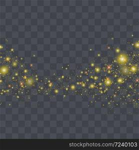 Vector gold glitter particles background effect for luxury greeting rich card.Star dust sparks in explosion on transparent background.