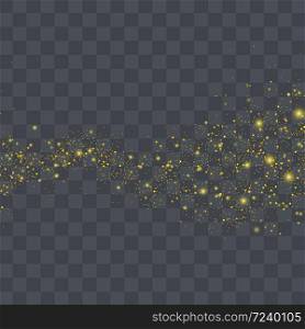 Vector gold glitter particles background effect for luxury greeting rich card.Star dust sparks in explosion on transparent background.