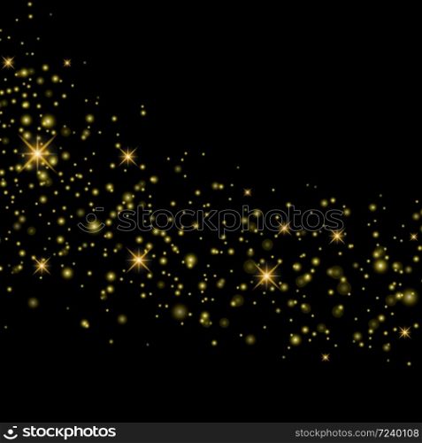 Vector gold glitter wave abstract illustration. Gold star dust trail sparkling particles isolated on background. Magic concept