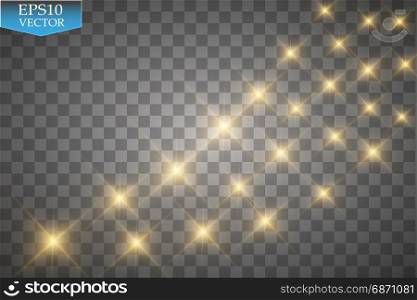 Vector gold glitter wave illustration. Gold star dust trail sparkling particles isolated on transparent background.. Vector gold glitter wave illustration. Gold star dust trail sparkling particles isolated on transparent background. Magic concept