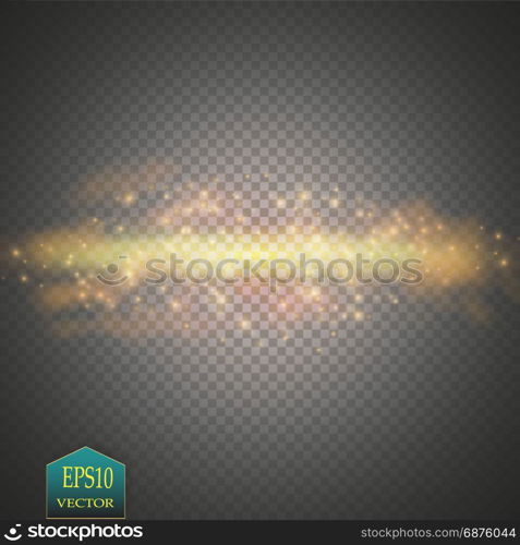 Vector gold glitter wave illustration. Gold star dust trail sparkling particles isolated on transparent background.. Vector gold glitter wave illustration. Gold star dust trail sparkling particles isolated on transparent background. Magic concept