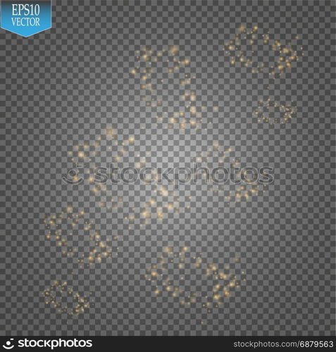 Vector gold glitter wave illustration. Gold star dust trail sparkling particles isolated on transparent background.. Vector gold glitter wave illustration. Gold star dust trail sparkling particles isolated on transparent background. Magic concept