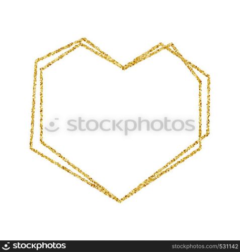 Vector gold heart glitter frame. Golden confetti dot heart border, on isolated background. Bright texture for greeting cards, tags, invitations. Abstract design illustration