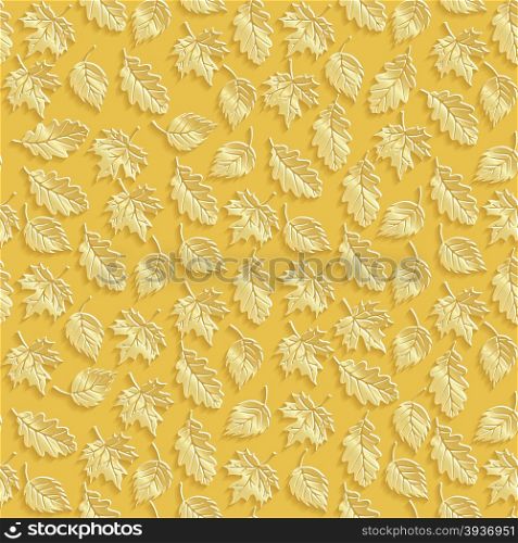 Vector Gold Leaves 3d Seamless Pattern Background. Wallpapers and Invitation cards decoration