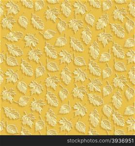 Vector Gold Leaves 3d Seamless Pattern Background. Wallpapers and Invitation cards decoration