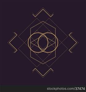 vector gold monochrome design abstract mandala sacred geometry illustration couple circles isolated dark brown background &#xA;