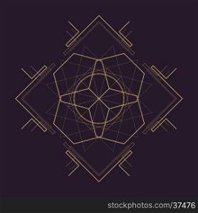vector gold monochrome design abstract mandala sacred geometry illustration hexagons circle isolated dark brown background &#xA;