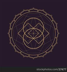 vector gold monochrome design abstract mandala sacred geometry illustration squares circles isolated dark brown background &#xA;