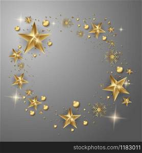 Vector Gold Stars Christmas greeting Card on a gray background