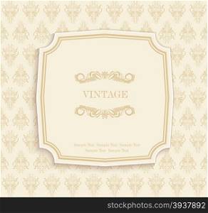 Vector Gold Vintage Invitation and Greeting Card with Floral Pattern