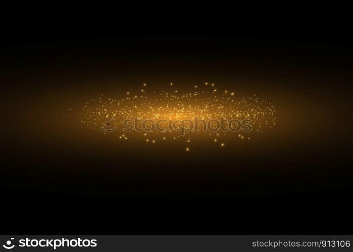 Vector golden cloud glitter wave abstract illustration. White star dust trail sparkling particles isolated on black background. Magic concept.. Vector golden cloud glitter wave abstract illustration. White star dust trail sparkling particles isolated on black background. Magic concept