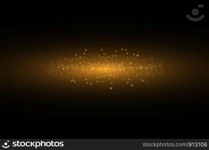 Vector golden cloud glitter wave abstract illustration. White star dust trail sparkling particles isolated on black background. Magic concept.. Vector golden cloud glitter wave abstract illustration. White star dust trail sparkling particles isolated on black background. Magic concept