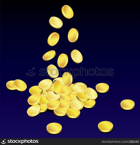 vector golden coins on blue background