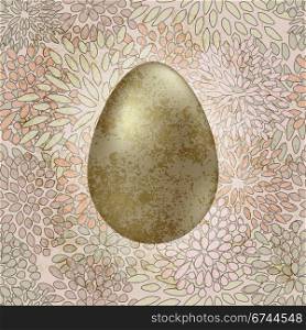 vector golden easter egg on seamless floral spring retro background