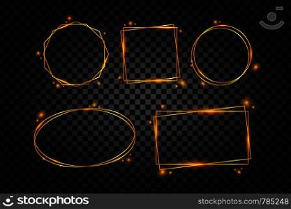 Vector golden frame with lights effects. Rectangle banner. Glowing magic frame. Vector illustrtaion.. Vector golden frame with lights effects. Rectangle banner. Glowing magic frame. Vector stock illustrtaion.