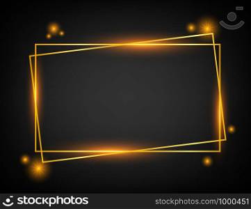 Vector golden frame with lights effects. Rectangle banner. Glowing magic frame. Vector stock illustration.. Vector golden frame with lights effects. Rectangle banner. Glowing magic frame. Vector illustration.