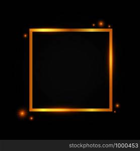 Vector golden frame with lights effects. Rectangle banner. Glowing magic frame. Vector stock illustration.. Vector golden frame with lights effects. Rectangle banner. Glowing magic frame. Vector illustration.