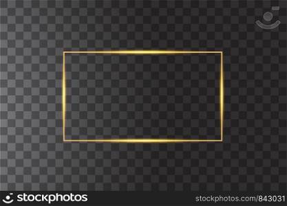 Vector golden frame with lights effects. Shining rectangle banner. Isolated on black transparent background. Vector illustration.. Vector golden frame with lights effects. Shining rectangle banner. Isolated on black transparent background. Vector illustration