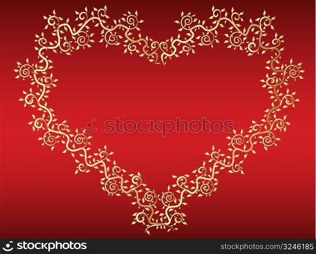vector golden heart at red background