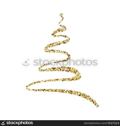 Vector golden stylized scribbled Christmas tree logo. Doodle hand drawn xmas element of design for greeting card, banner, poster.. Vector golden stylized scribbled Christmas tree logo. Doodle hand drawn xmas element of design for greeting card, banner, poster