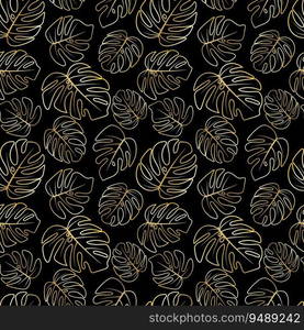 Vector golden tropical jungle leaves on white background seamless pattern. Philodendron or monstera backdrop for wallpaper, print, textile, fabric, wrapping. Floral pattern with monstera leaf