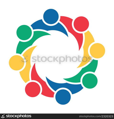 Vector graphic group connection logo.Eight people in the circle.logo team work