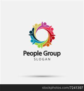 Vector graphic group connection logo.Eight people in the circle.logo team work