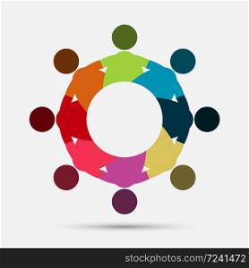 Vector graphic group connection logo.Eight people in the circle.logo team work