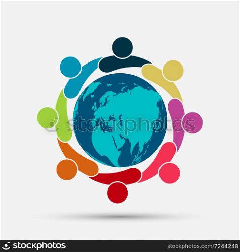 Vector graphic group connection logo.Eight people in the circle.logo team work,Vector illustration