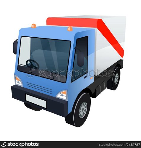 Vector Graphic of Blue Cargo Truck with Red Stripe on White Background