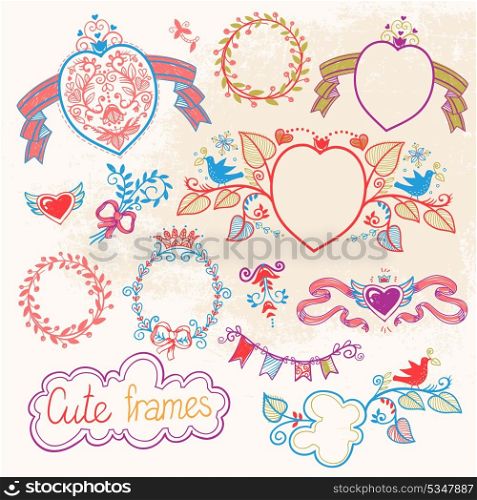 vector graphic set- floral frames wreaths and ribbons