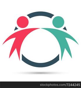Vector graphic two happy people in a round colorful logo.icon team work,Vector illustration