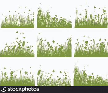 Vector grass silhouette background set. All objects are separated.