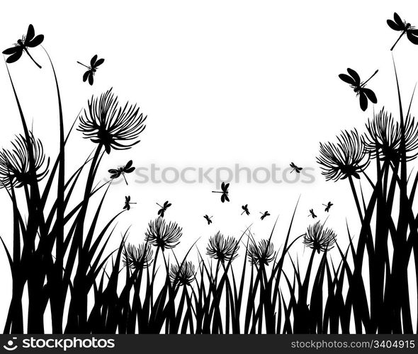 Vector grass silhouettes background. All objects are separated.