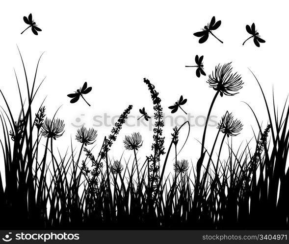 Vector grass silhouettes background. All objects are separated.