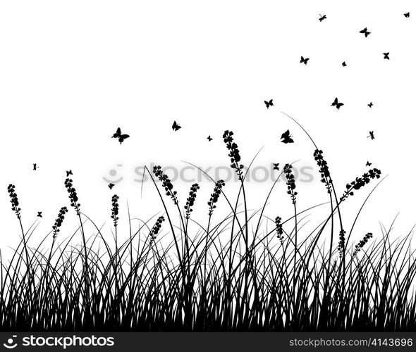 Vector grass silhouettes background. All objects are separated.