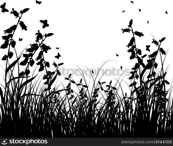 Vector grass silhouettes background. All objects are separated.