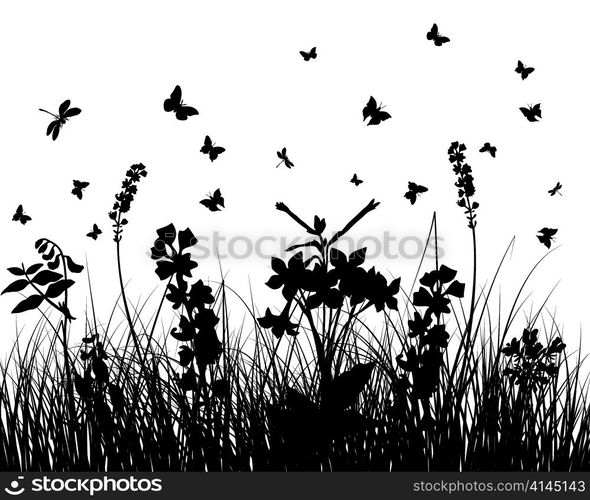 Vector grass silhouettes background. All objects are separated.