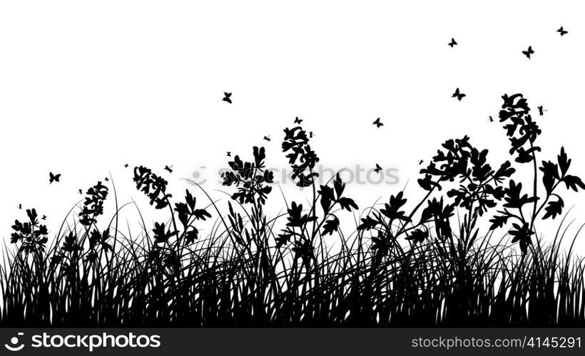 Vector grass silhouettes background. All objects are separated.