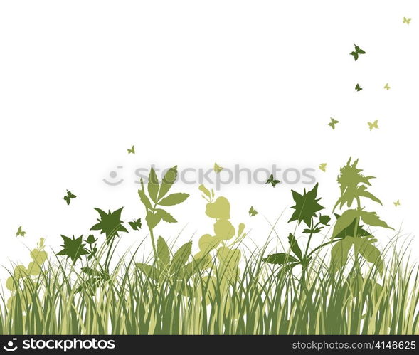 Vector grass silhouettes background. All objects are separated.