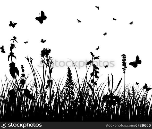 Vector grass silhouettes background. All objects are separated.