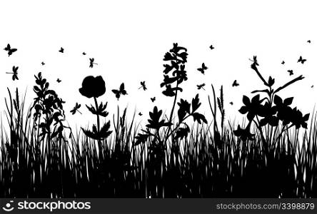 Vector grass silhouettes background for design use. 16:12