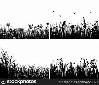 Vector grass silhouettes background set. All objects are separated.