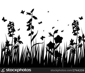 Vector grass silhouettes backgrounds with insects