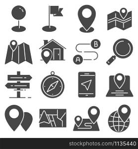 Vector Gray Navigation and Map Icons Set