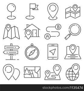 Vector Gray Navigation and Map line icons on white background. Vector Gray Navigation and Map line icons